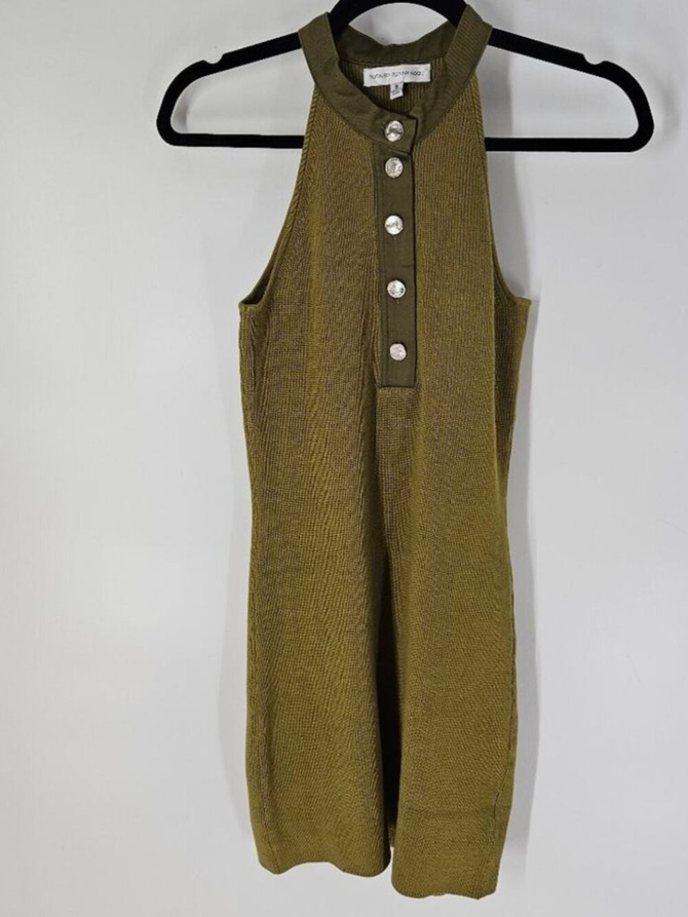 Torn by Ronny Kobo Olive Green Knit Halter Mini Dress